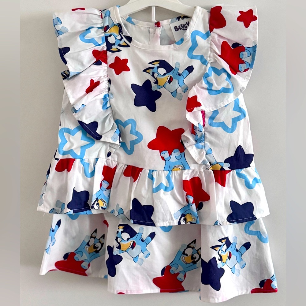 3T - Bluey Patriotic Ruffle Dress w/Red, White & Blue stars